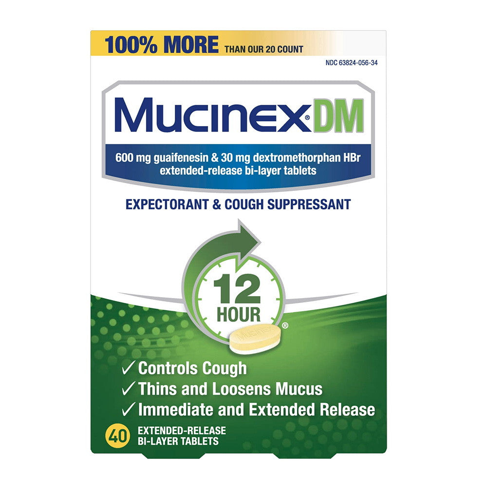 Mucinex Dm Guaifenesin Cough Suppressant Extended Release Tablets, 600 Mg, 40 Ea